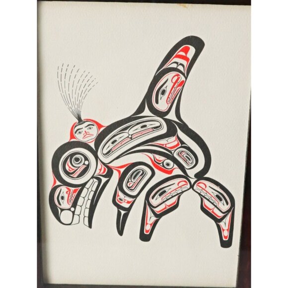 Bill Reid Haida Print Killer Whale Black and Red Series Matted Art Card Framed - Picture 3 of 7